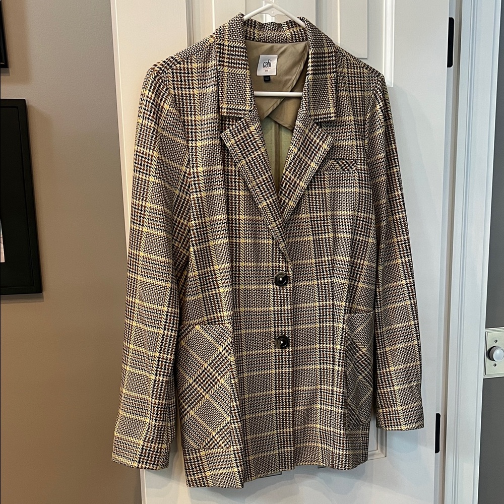CAbi Plaid Blazer in Brown, Black and Cream